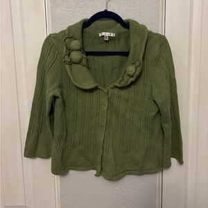 Vtg Y2K Cabi Grass Green Cardigan W Bobbles Style 871 100% Cotton Size Medium